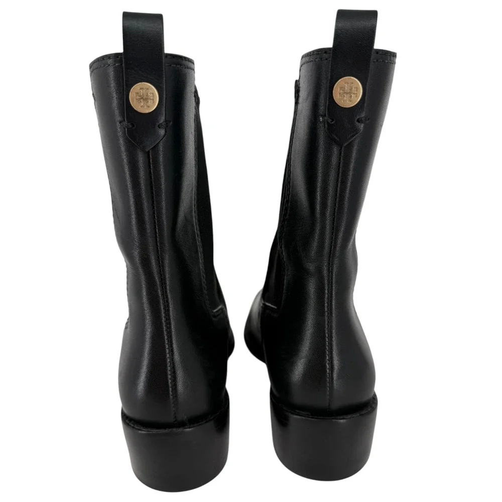 Tory Burch Womens Black Leather Square Toe Chelsea Ankle Boots 143257 Size 6.5M